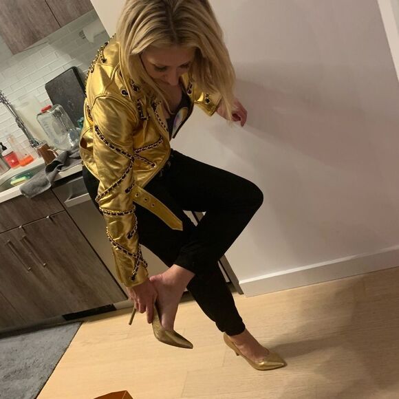 Gold Leather Moschino “H&Moschino” Chains Jeremy Scott Cropped Jacket NWT - Picture 16 of 17